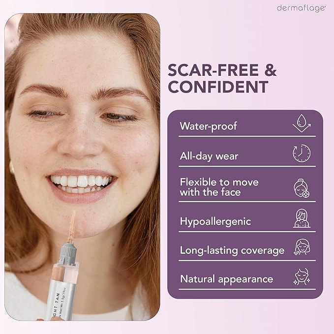 Dermaflage Scar Filler Kit - Light Tan - Deep Scar Cover and Waterproof Concealer for Acne Scars Wrinkles, and Ice Pick Scars Makeup, 1 mo supply