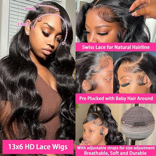 32 Inch 13x6 Body Wave Lace Front Wigs Human Hair Pre Plucked 13X6 HD Lace Frontal Wigs Human Hair 180% Density Glueless Wigs for Black Women Brazilian Virgin Body Wave Wig Natural Color