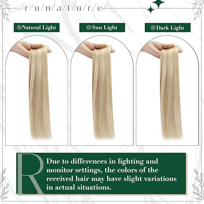 RUNATURE Clip in Hair Extensions, Human Hair Clip in Extensions, Blonde Hair Extensions Clip ins, Full ends, 16 Inch 50g 3pcs #18P60 Ash Blonde Highlight Platinum Blonde