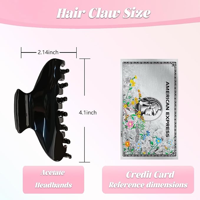 French Hair Claw Clips for Women Grils,4 Inch Strong Hold No Slip Grip Accessories Acetate Material,Not Easily Damaged,Thick or Thin Hair (Black)