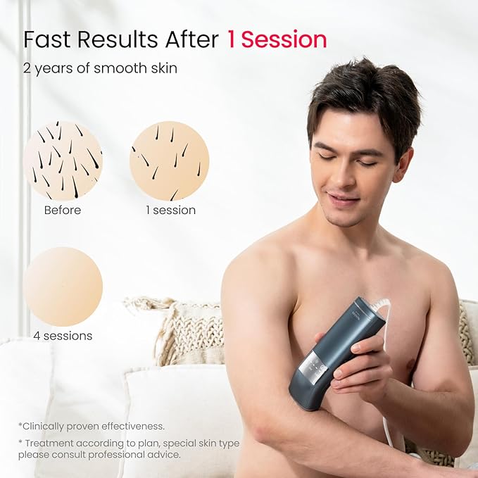 IPL Laser Hair Removal for Men, Dual Lights 100W, 35°F Sapphire Ice-Cooling, Quadruple-Pulse PHR Mode for Stubborn Hair, at Home Hair Removal Device for Armpits, Chest and Leg