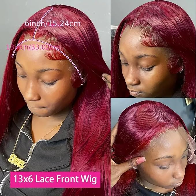 Burgundy Wig Human Hair 30inch 13x6 HD Transparent Lace Straight 99J Red Human Hair Wig Colored Reddish Brown Lace Frontal Wigs 180% Density Pre Plucked