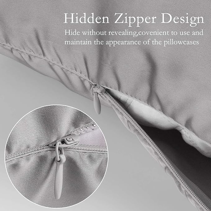Silk Pillowcase for Hair and Skin 2 Pack 100% Mulberry Silk Bed Pillowcase Hypoallergenic Soft Breathable Both Sides Silk Pillow Case with Hidden Zipper, Standard Size Pillow Cases (Grey)