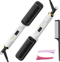 Hair Straightener Brush, Hair Straightening Iron with Built-in Comb, 4 Temp Settings & LED Display & Anti-Scald & Auto-Off Safety, Perfect for Fine, Soft Hair, Ideal Gift for Women