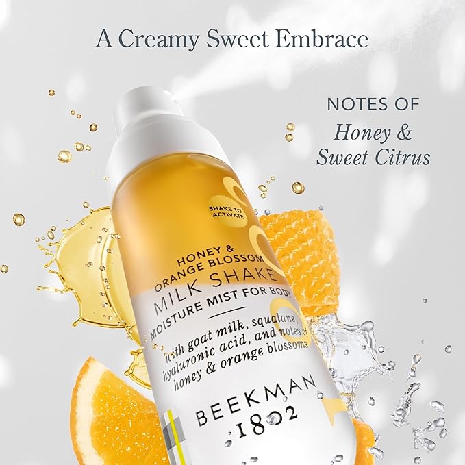 Beekman 1802 Honey & Orange Blossom Milk Shake - Body Mist - 4.7 fl. oz - With Hyaluronic Acid & Jojoba Oil - Instantly Moisturizes, Hydrates & Softens - Good for Sensitive Skin - Cruelty Free