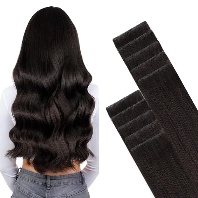 GOO GOO Invisi Edge Tape in Hair Extensions Human Hair, 2 Dark Brown, 10pcs 14inch 25g, Virgin Remy Hair, Seamless Injected Tape, Natural Look