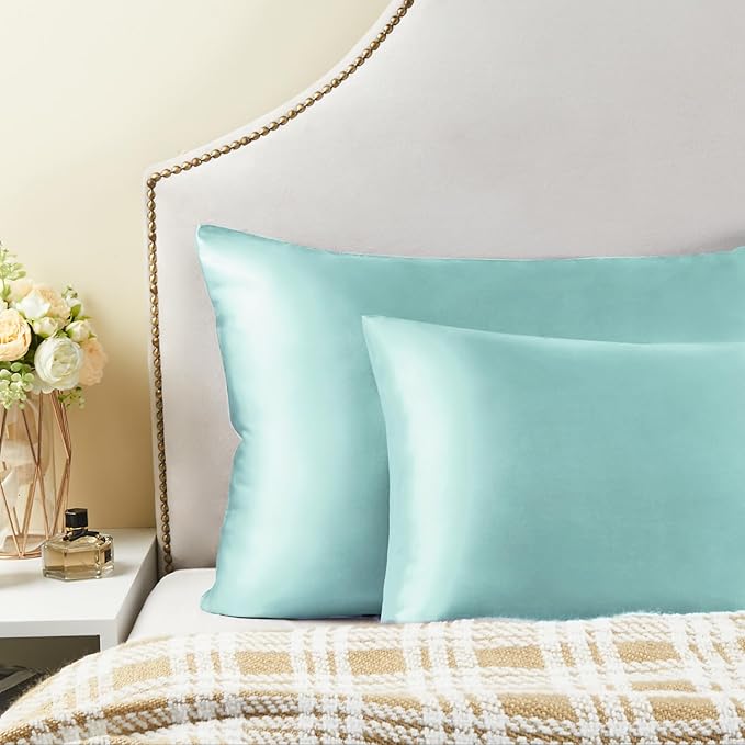 BEDELITE Satin Body Pillow Cover 2 Pack, Super Soft and Cooling Body Pillow Pillowcase for Hair and Skin, Breathable Silky Full Long Pillowcase Cover(20"x54", Blue Grey)