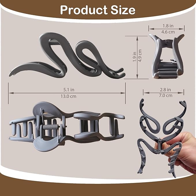 Big Hair Claw Clips 5-Pack 5.1‘ Non-Slip Hair for Women and Girls with Long, Thick Hair Jelly & Matte Clips (Lightning 5pcs 5.1")