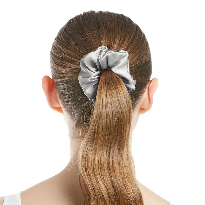 LilySilk Silk Hair Scrunchie, 100% Mulberry Silk, No Damage, Elastic Silk ponytail Holder, Silvergrey, 1 Count