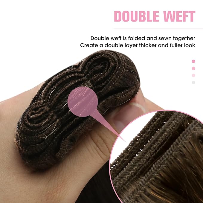 YoungSee Weft Hair Extensions Human Hair Ombre Blonde Sew in Extensions Balayage Human Hair Extensions Sew in Brown Ombre Golden Blond Mix Platinum Blonde Dyable Remy Hair 20Inch 100G