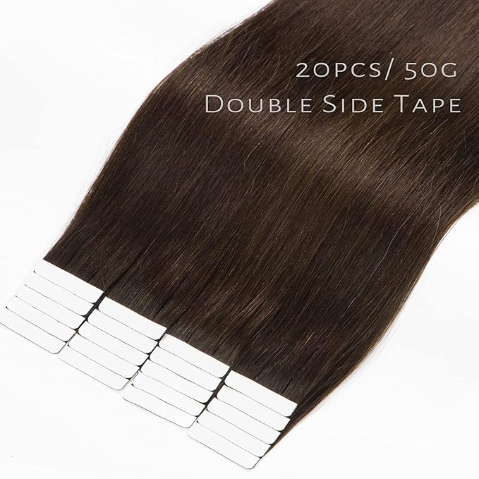 Lacer Tape in Hair Extensions Light Dark Brown Real Human Hair Tape in Extensions 20Pcs 50 Gram Skin Weft 18"