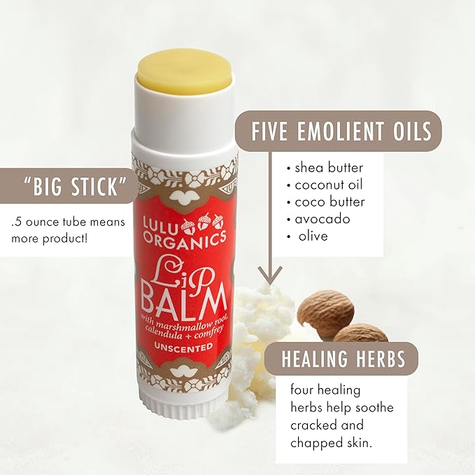 Natural Lip Balm, Nourishing and Moisturizing Premium Lip Care, Handmade Hydrating Lip Balm, Lip Treatment for Dry and Cracked Lips, Repairing and Fragrance Free, Unscented - 0.5oz