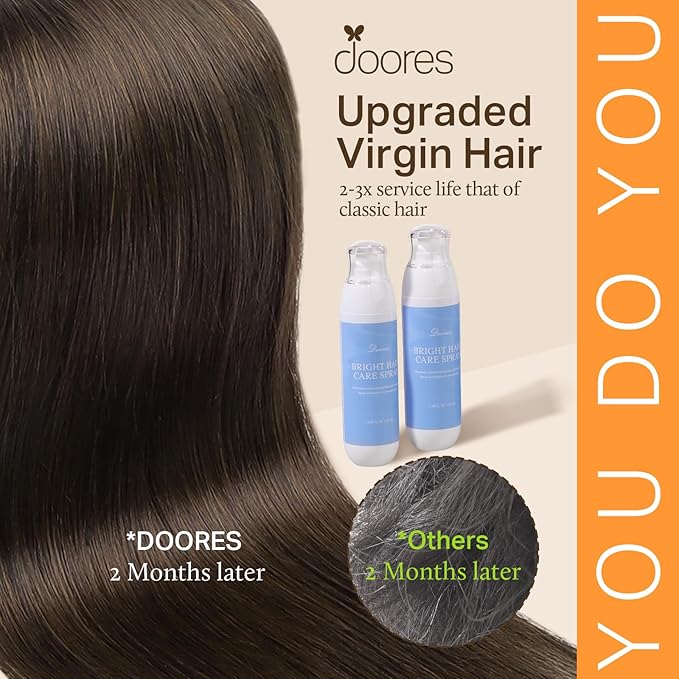 DOORES Real Human Hair Extensions, Light Dark Brown, 16 Inch 110g 7pcs, Clip in, Seamless, Remy, Invisi Edge, Straight
