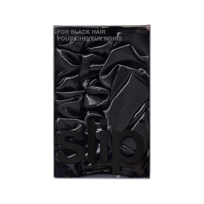 slip Back to Basics Black Midi & Large Scrunchie Set | Includes 2 Midi & 1 Large Pure Silk Scrunchies | 100% Mulberry Silk, Anti-Crease, Gentle on Hair, Prevents Breakage | Stylish & Durable