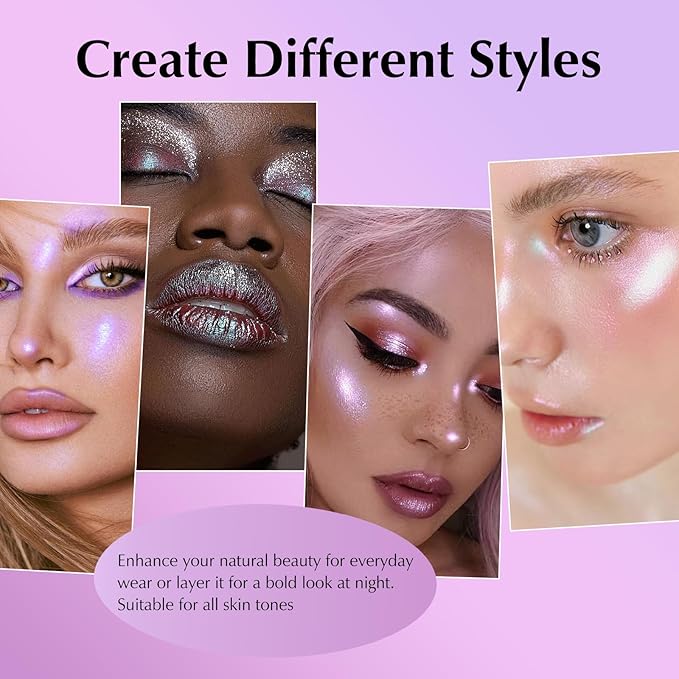 Blue Glitter Eyeshadow Palette, Multichrome Chameleon Cream to Powder Eye Shadow, Color Shifting Holographic Eyeshadow Shimmer Inner Corner Eye Brightener Highlighter Makeup