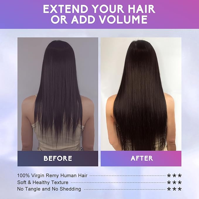 Dark Brown Clip in Hair Extensions Real Human Hair Invisible Seamless Remy Human Hair Clip in Extensions for Women 16 Inch 90g, 8pcs Per Set with Double Weft