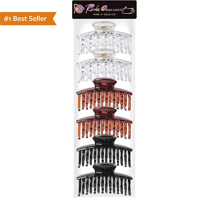 RC ROCHE 6 Pcs Double Claw Hair Clip Tooth Claw Clip Grip Tooth Jaw Clamps Thin Fine Hair Strong Hold No Slip Undo Clutchers for Women, Medium Clear Brown and Black