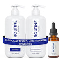 Routine Wellness Shampoo and Conditioner Set and Hair Serum for Thinning Hair - DHT Blocker Women & Men - Color Safe Shampoo for Hair Loss & Hair Growth - Unscented Set + Serum
