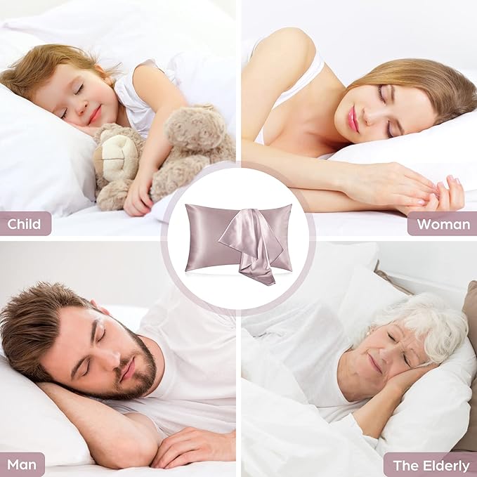 Silk Pillowcase for Hair and Skin, 2 Pack 100% Mulberry Silk Pillowcase 25 Momme, 600 Thread Count, Both Side Pure Silk Pillow Cover with Hidden Zipper (ApricotGray, Standard 20''×26'')