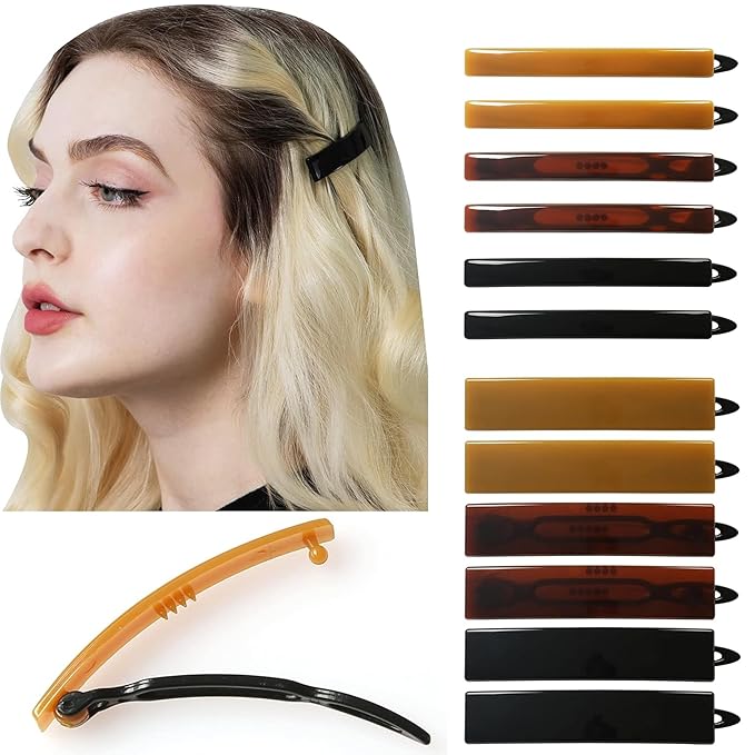 12pcs Hair Barrettes Set for Women and Girls, Hair Clips for Thick Thin Fine Hair, Non-metal Hair Accessories, Non-Slip Grip Handmade Snap Hairpin, BPA Free (LY15)