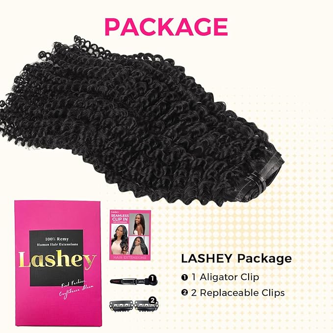 Lashey Seamless Clip in Hair Extensions Kinky Curly 110g 7pcs PU Weft Hair Extensions Clip in Human Hair with Invisi Edge Natural Black 20 Inch Real Human Hair Extensions for Women