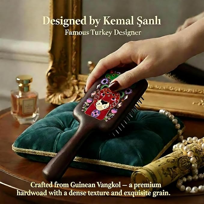 SIMETRA Wooden Paddle Hair Brush Unique Pattern Hair Brushes for Women Wet Brush Detangling Brush Guinean Ovangkol Hardwood Bristles for Scalp Massage for Men Kids for All Hair Types (Cheetah)