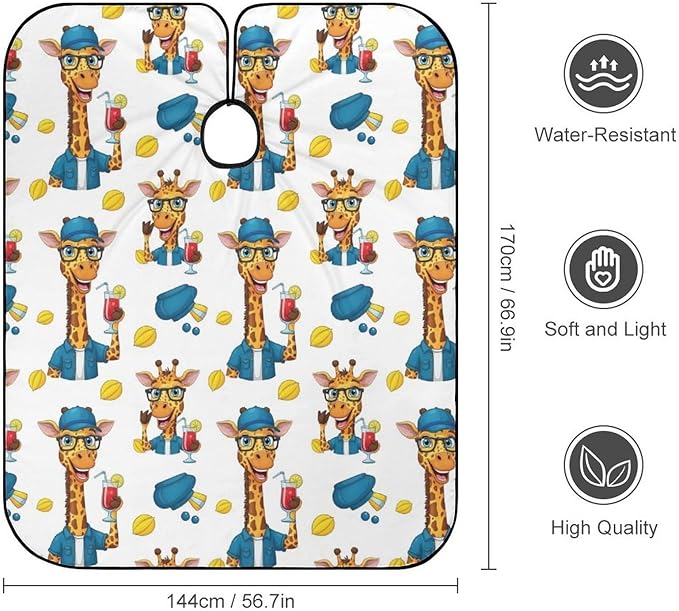 Full Coverage Professional Salon Cutting Barber Hairdressing Cape, Dyeing Salon Apron Cute and Funny Giraffe Hair Cutting Cloak for Hair Cutting Styling