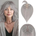 Rich Choices Real Human Hair Toppers for Women With Bang 100% Remy Human Hair Topper for Thinning Hair Clip in Silk Base Hair Topper 14 Inch G1 Grey Silver