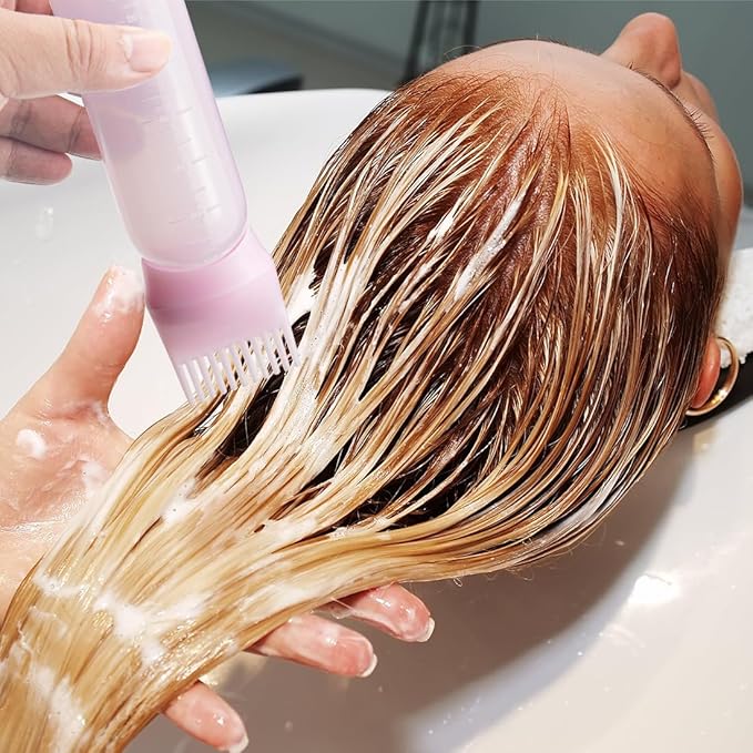 4-Pack Root Comb Applicator Bottles - 6oz (2 Pink + 2 Black) for Hair Dye, Shampoos & Salons