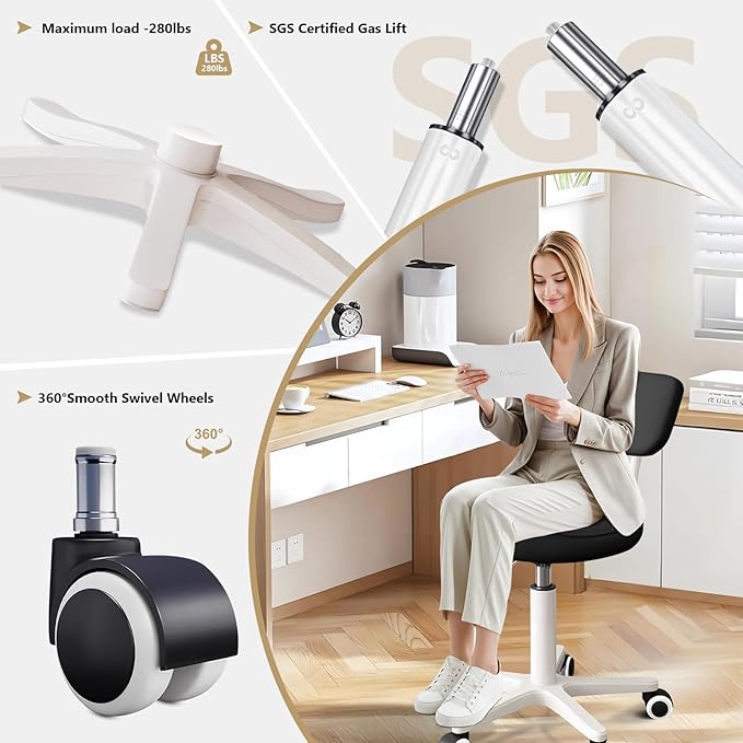 Ergonomic Esthetician Stool Chair with Back Support for Salon, Swivel Rolling Stool Height-Adjustable for Clinic Dentist Spa, Home Office, Drafting Work Task Chair