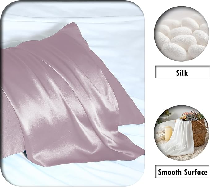 Silk Pillow Cases 2 Pack Soft Breathable and Sliky King Size Pillow Cases Set of 2,Natural Mulberry Satin Silk Pillowcase with Hidden Zipper for Hair and Skin (Lavender,20"X 36",2pcs)