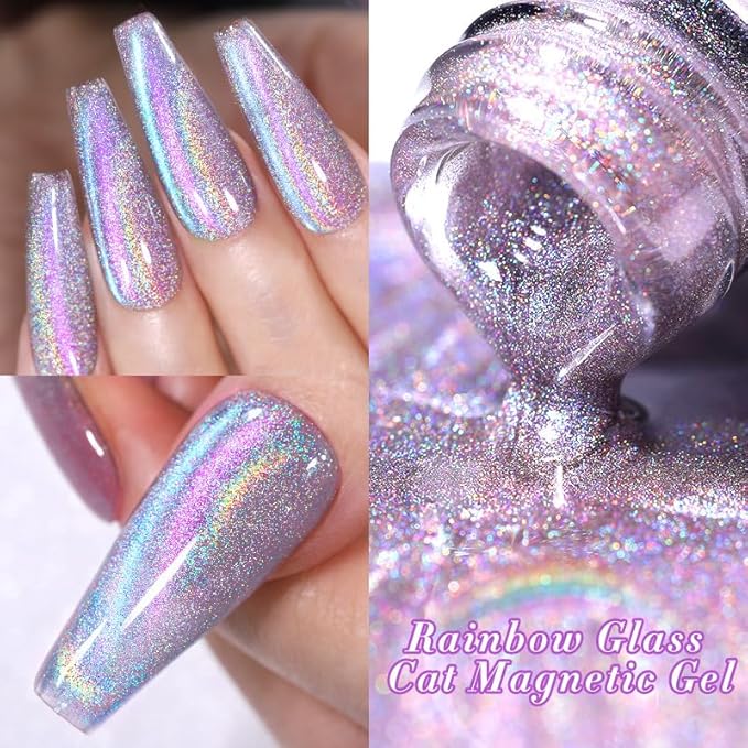 Born Pretty Magnetic Gel Nail Polish Holographic Glass Cat Magnetic Eye Gel Polish Nail Gel Soak Off Nail Art Salon Manicure Collection Gift 6pcs