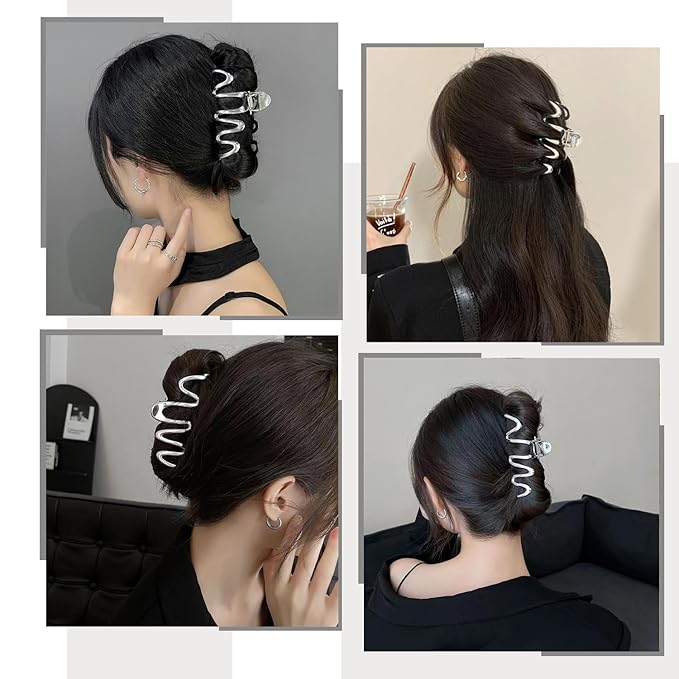 1 Pack Metal Sliver Hair Claw Clips Irregular Waves Design Hair Clips Fashion Hair Accessories Strong Hold Jaw Clamp Clip for Thick/Thin Hair Nonslip Hair Barrette for Women Girl Daily Hair Decoration