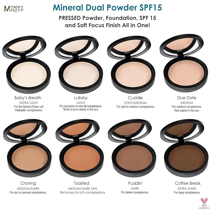 Mineral Dual Powder in COFFEE BREAK (Extra Dark) | 4-in-1 Pressed Mineral Foundation with SPF 15 for Flawless Glow & Soft Looking Skin | Oil Free, Talc Free, Gluten Free | 0.45 Oz | by Mommy Makeup