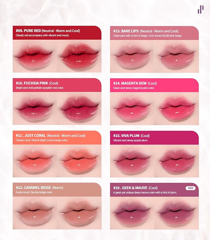 Heart Percent Dote On Mood Pure Glow Tint, Watery & Lightweight Moisturizing Lip Stain Long Lasting Liquid Lipstick 6.8g, #13. Bare Lips