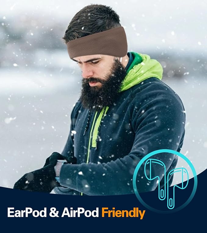 Winter Ear Warmer Headband for Men Women Double-Layer Knit Ear Muffs Cover with Fuzzy Lining for Running and Cycling (Dark Grey, One Size)