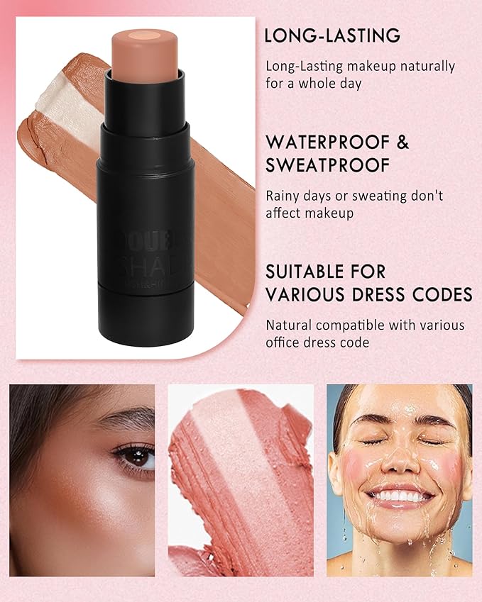 Cream Blush Stick Makeup for Cheeks, Multi Blush & Highlighter Contour Stick, Long Lasting Waterproof Creme Blush Bronzer Stick, Lightweight Matte and Dewy Finish, Face Shaping Makeup for Women-03