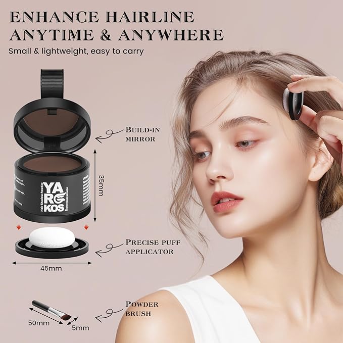 Hairline Shadow Powder, Middle Brown, Root Touch Up Powder for Instantly Gray Hair Cover Up, Women Color Root Coverage for Thinning Grey, Mens Roots Concealer for Hair Loss Beard Line, #2