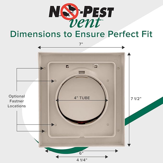NO-PEST VENT, Exclusive Dual Door Dryer Vent Cover Outdoor 4 inch or Bathroom fan, Made in USA w Highest UV Resistant Plastic in any Outdoor Vent Cover (Tan, 4 inch W/O Duct Tube)