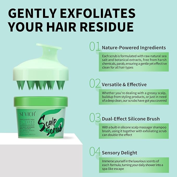 SEVICH Scalp Scrub with Massager for Mild Moisturizing Version,Hydrating Scrub with Apple Extract & Sea Salt,Gently Soothes Dryness and Adds Shine,100g