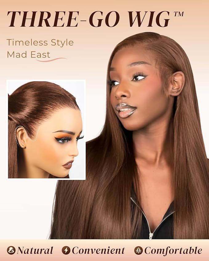 Arabella 13x6 Chocolate Brown Lace Front Wig 210% Brown Glueless Wig Human Hair Real HD Lace Front Wig True Pre Plucked Pre Bleached Pre Cut Glueless Wig (24inch,13x6 Chocolate Brown Straight wig)