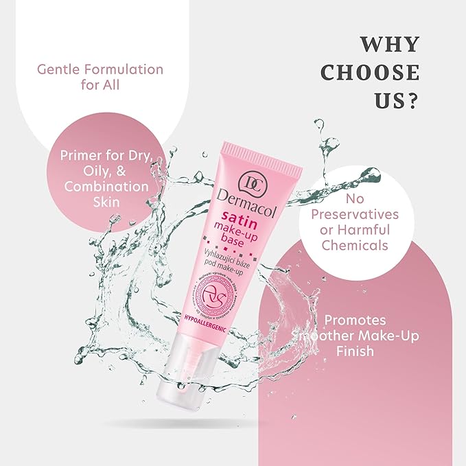 Dermacol - Satin Makeup Base, Matte Face Primer for Wrinkles and Pores, Transparent Makeup Primer for Oily Skin & Dry and Combination Skin, Easy to Blend Pore Filling Primer, No Preservatives, 10 mL