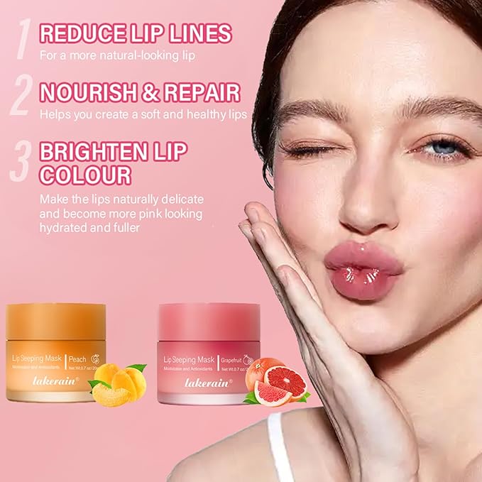 2PCS Lip Sleeping Mask, Lip Mask Overnight, Moisture & Lip Plumper Lip Wrinkles, Repair Lip Balm Prevention Dry and Cracked Lip Scrubs Exfoliato Smoothing Dry Lip Mask (Peach + Grapefruit)