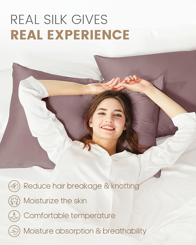 THXSILK Set of 2 100% Pure Mulberry 6A+ Silk Pillowcases for Hair and Skin, Concealed Zipper Closure, Cooling Natural Organic Double Sided Mulberry Silk Pillow Case (Purple, Queen 20"x30")