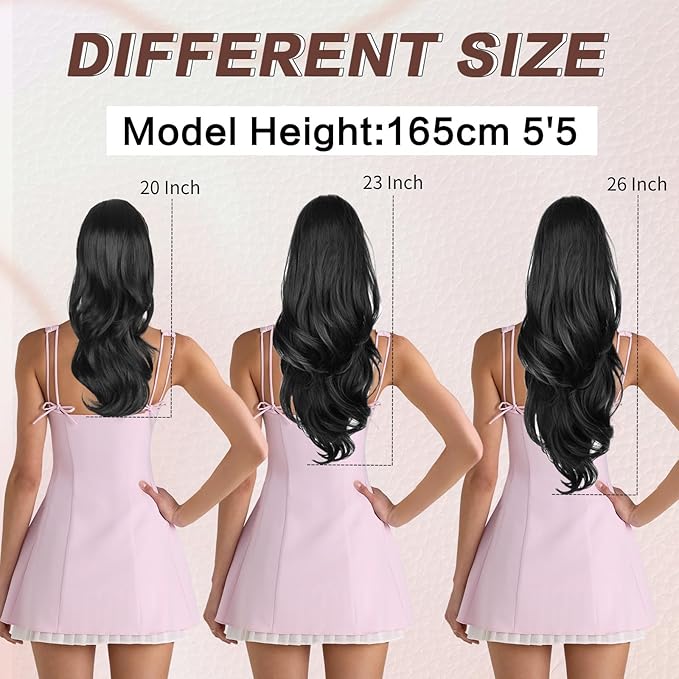 Ponytail Extension, Drawstring Ponytail Extension for Women 26 Inch Long Wavy Highlights Pony Tails Hair Extensions Synthetic Clip in Ponytail Hairpiece for Women(H1B/113)
