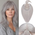 Rich Choices Real Human Hair Toppers for Women With Bang 100% Remy Human Hair Topper for Thinning Hair Clip in Silk Base Hair Topper 14 Inch GREY