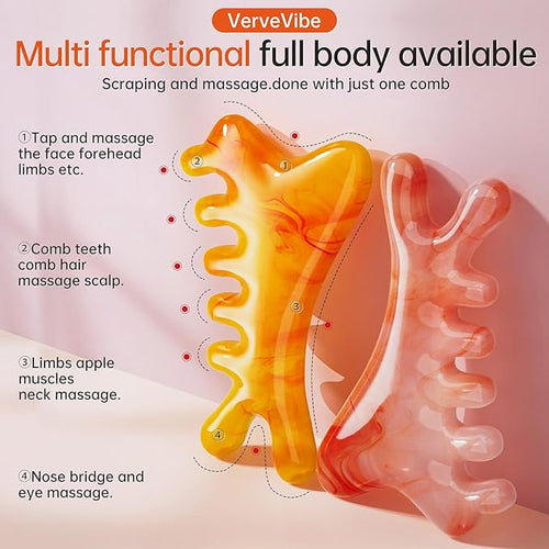 4-in-1 Acupressure Massage Comb - Portable Resin Scalp & Face Massager for Facial Toning, Head Relaxation, Eye Relief & Body Therapy | Bonus Lymphatic Drainage & Anti-Hair Loss (Yellow)