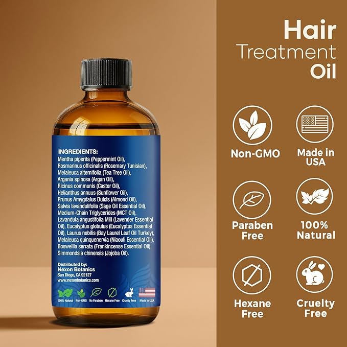 Mint Rosemary Oil for Hair Growth 2 fl oz – Lightweight, Non-Greasy Formula with Peppermint – Strengthens Strands for Healthier, Thicker Look – Nexon Botanics