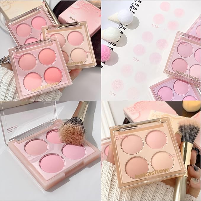 Matte Blush Powder Palette, Blending Mood Cheek, 4 Blendable Shades Korean Fairy Pink Blusher in Lightweight Smooth Powder, Vegan Makeup (Cantaloupe 3#, 1.84 ounces)