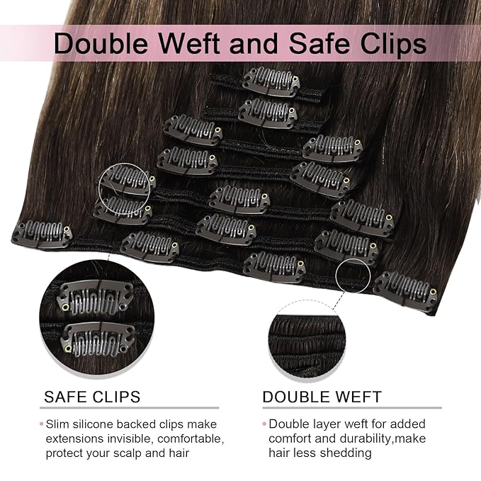 Pro2.0 Clip in Hair Extensions Real Human Hair 20inch 7pcs #2/6/2 Balayage Dark Brown to Chestnut Brown Remy Real Human Hair Extensions Clip ins 120g Thick Double Weft（#2/6/2-20inch）